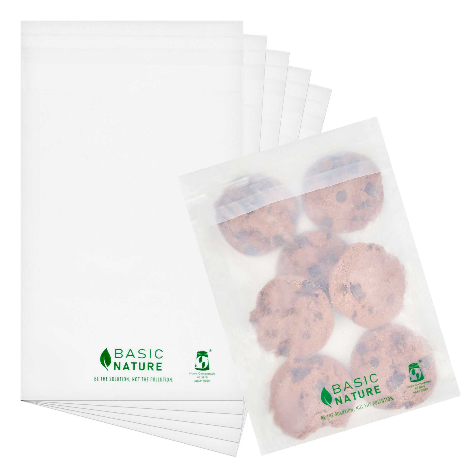 Basic Nature Translucent PLA Plastic / PBAT Lip and Tape Bag - Self-Sealing, Compostable - 7" x 5" - 5300 count box
