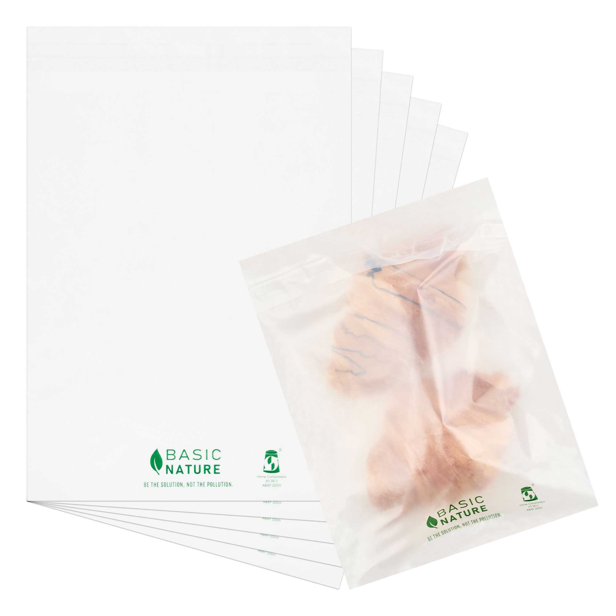 Basic Nature Translucent PLA Plastic / PBAT Lip and Tape Bag - Self-Sealing, Compostable - 10" x 8" - 3000 count box
