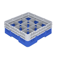 Clean Tek Professional Blue Glass Rack - 9 Compartments, 1 Full Drop and 1 Half Drop Extender - 19 3/4