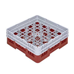 Clean Tek Professional Red Glass Rack - 16 Compartments, 1 Full Drop and 1 Half Drop Extender - 19 3/4