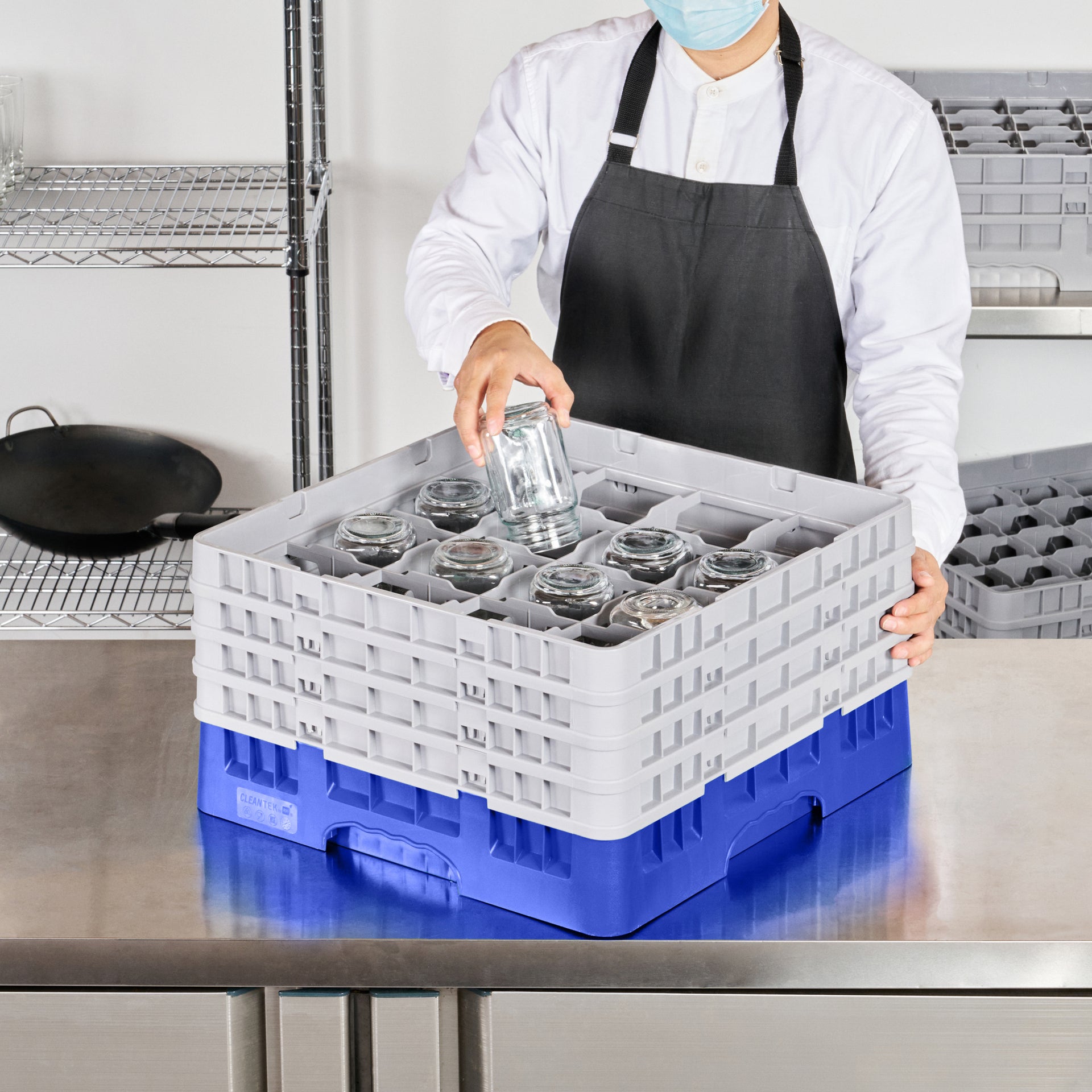 Clean Tek Professional Blue Glass Rack - 16 Compartments, 1 Full Drop ...