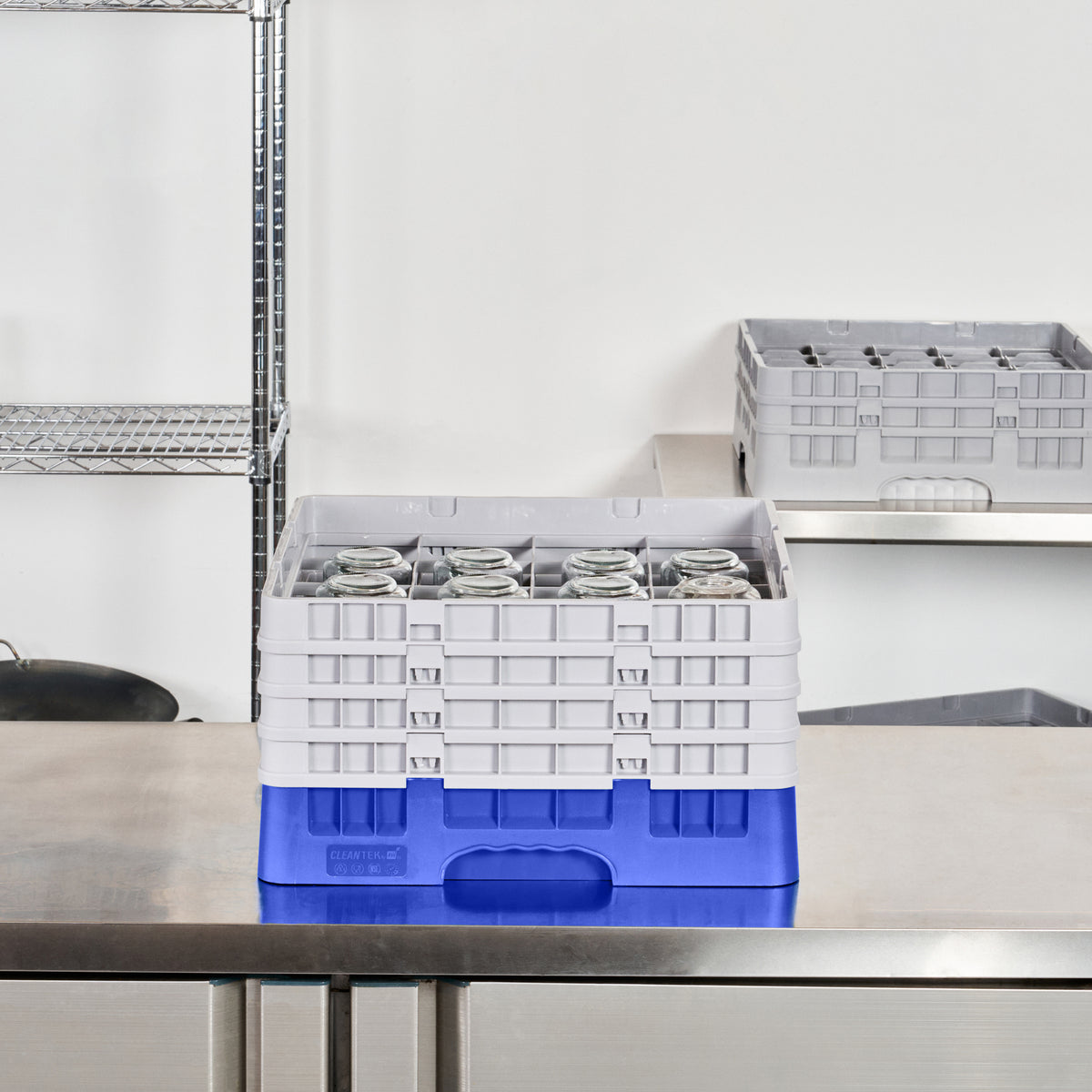 Clean Tek Professional Blue Glass Rack - 16 Compartments, 1 Full Drop ...