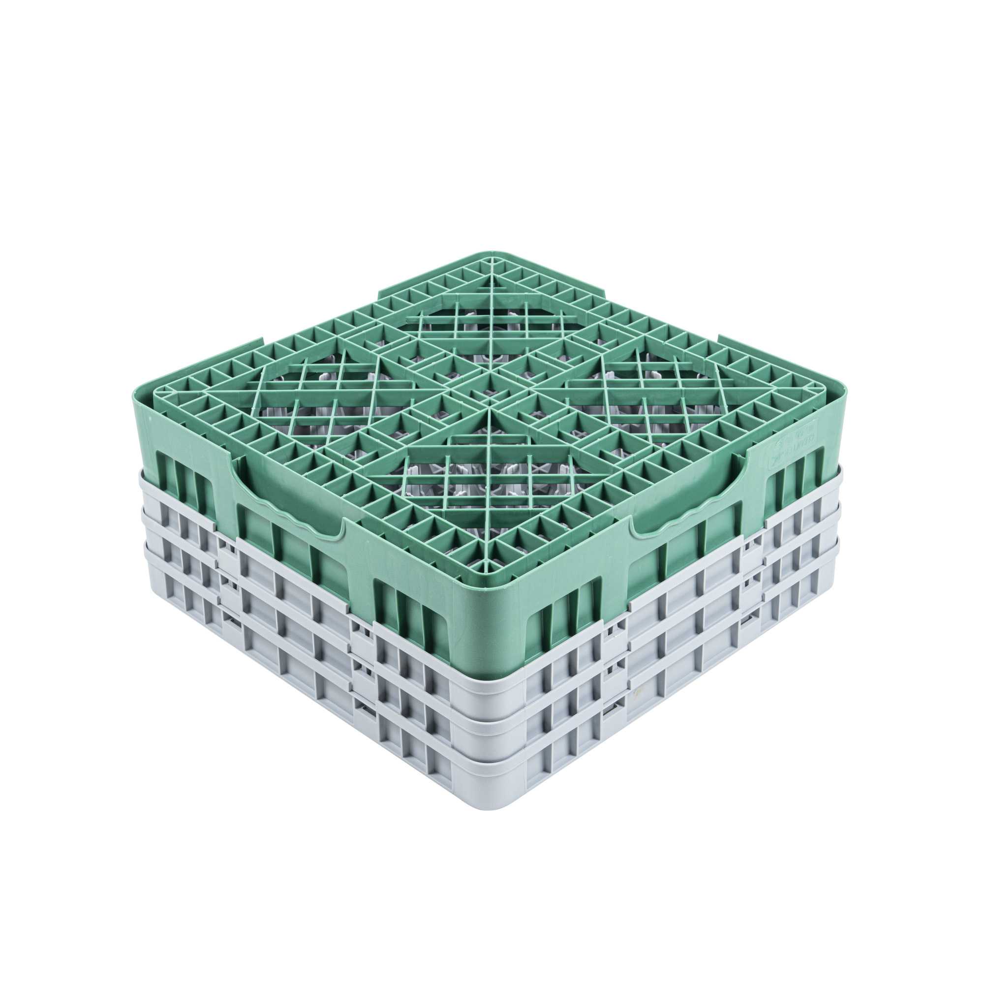 Clean Tek Professional Green Glass Rack - 25 Compartments, 1 Full Drop and 2 Half Drop Extenders - 19 3/4" x 19 3/4" x 8 3/4" - 10 count box