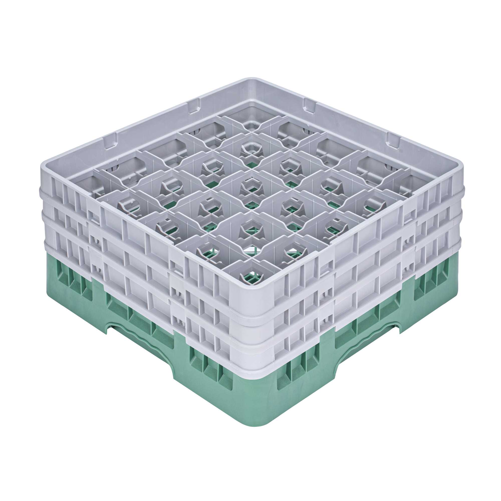 Clean Tek Professional Green Glass Rack - 25 Compartments, 1 Full Drop and 2 Half Drop Extenders - 19 3/4" x 19 3/4" x 8 3/4" - 10 count box