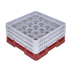 Clean Tek Professional Red Glass Rack - 25 Compartments, 1 Full Drop and 2 Half Drop Extenders - 19 3/4