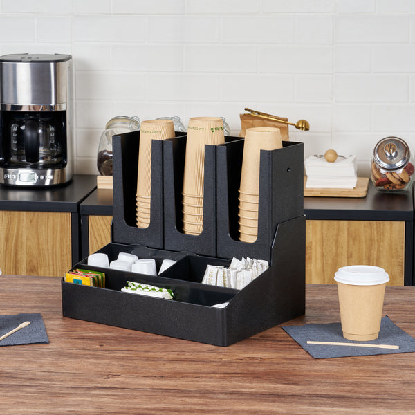 Restaurantware Restpresso Coffee Bar Organizer, 1 Count Durable 6 Compartments, Compact Size, Black Plastic Tabletop Coffee Supplies Organizer For Hom