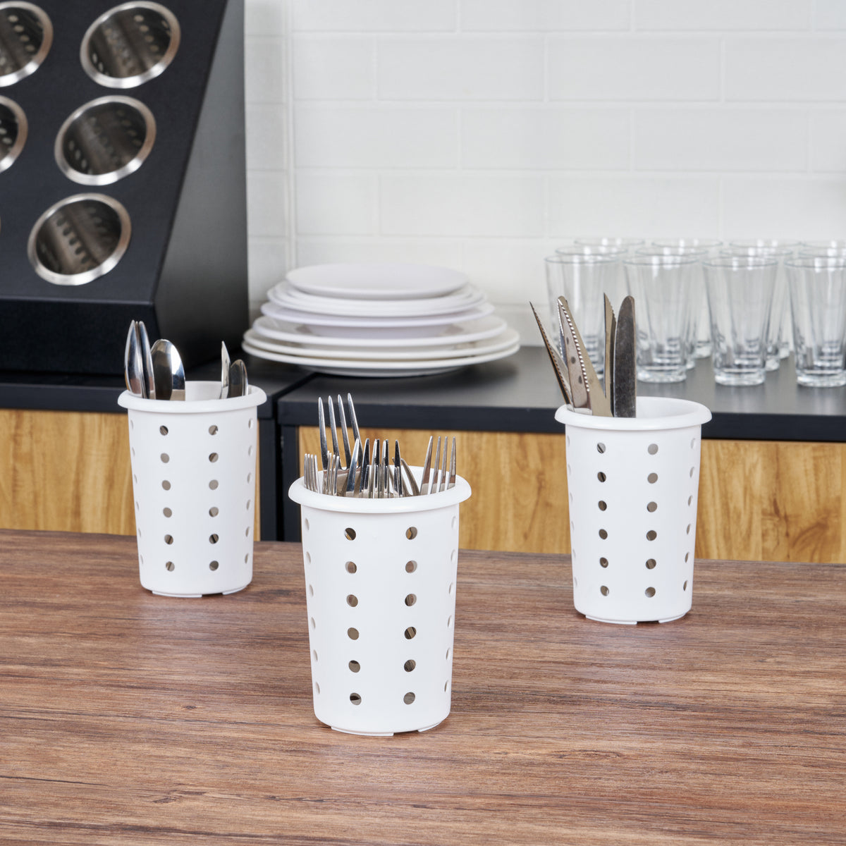 Met Lux White Perforated Plastic Flatware Cylinder - 1 count box