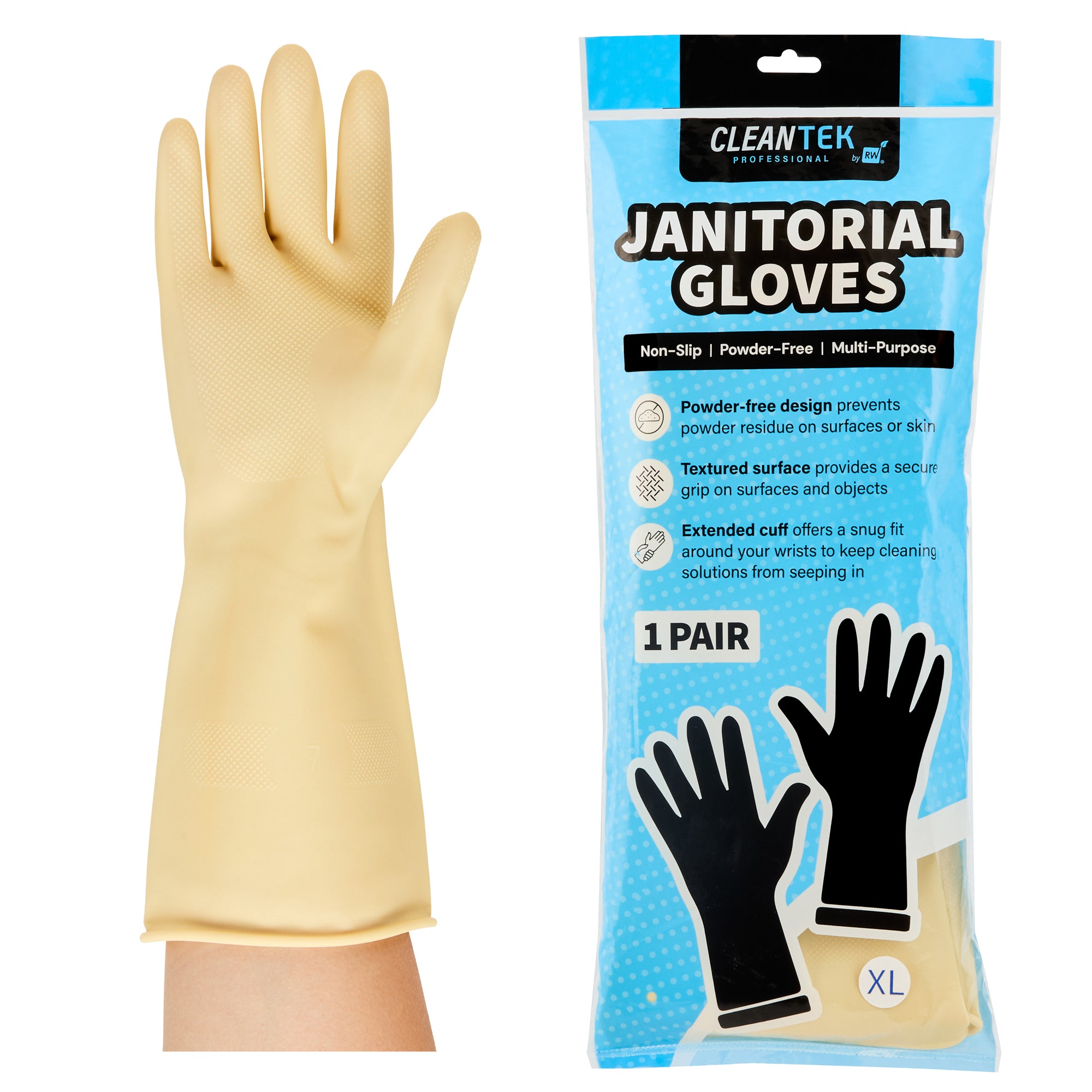 Clean Tek Professional Yellow Extra Large Latex Gloves - 22 mil - 13" x 5 1/4" - Pair - 10 count box