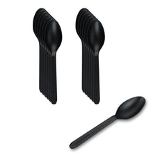 Basic Nature Black CPLA Plastic Dessert Spoon - Heat-Resistant, Compostable - 5