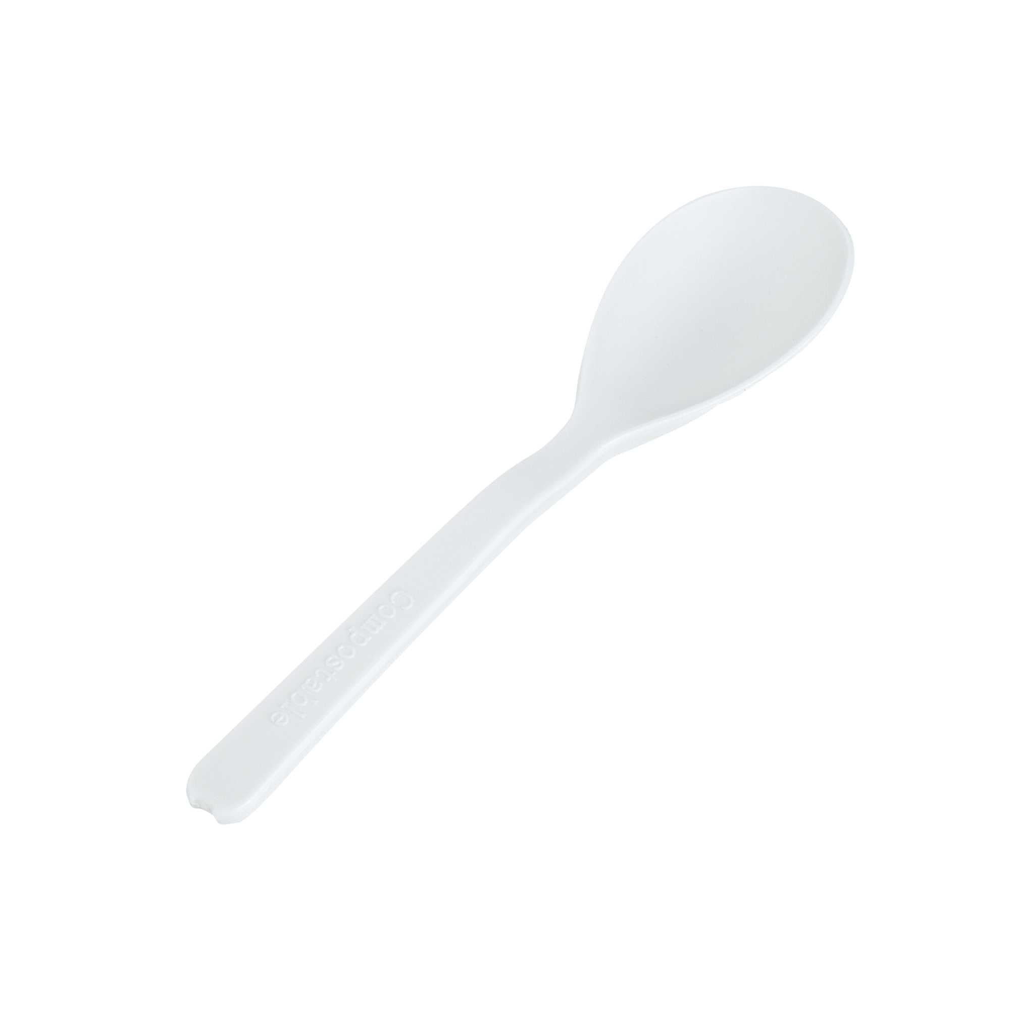 Basic Nature Round White Plastic Mini Spoon - Heat-Resistant, Compostable - 4" x 1" - 4000 count box