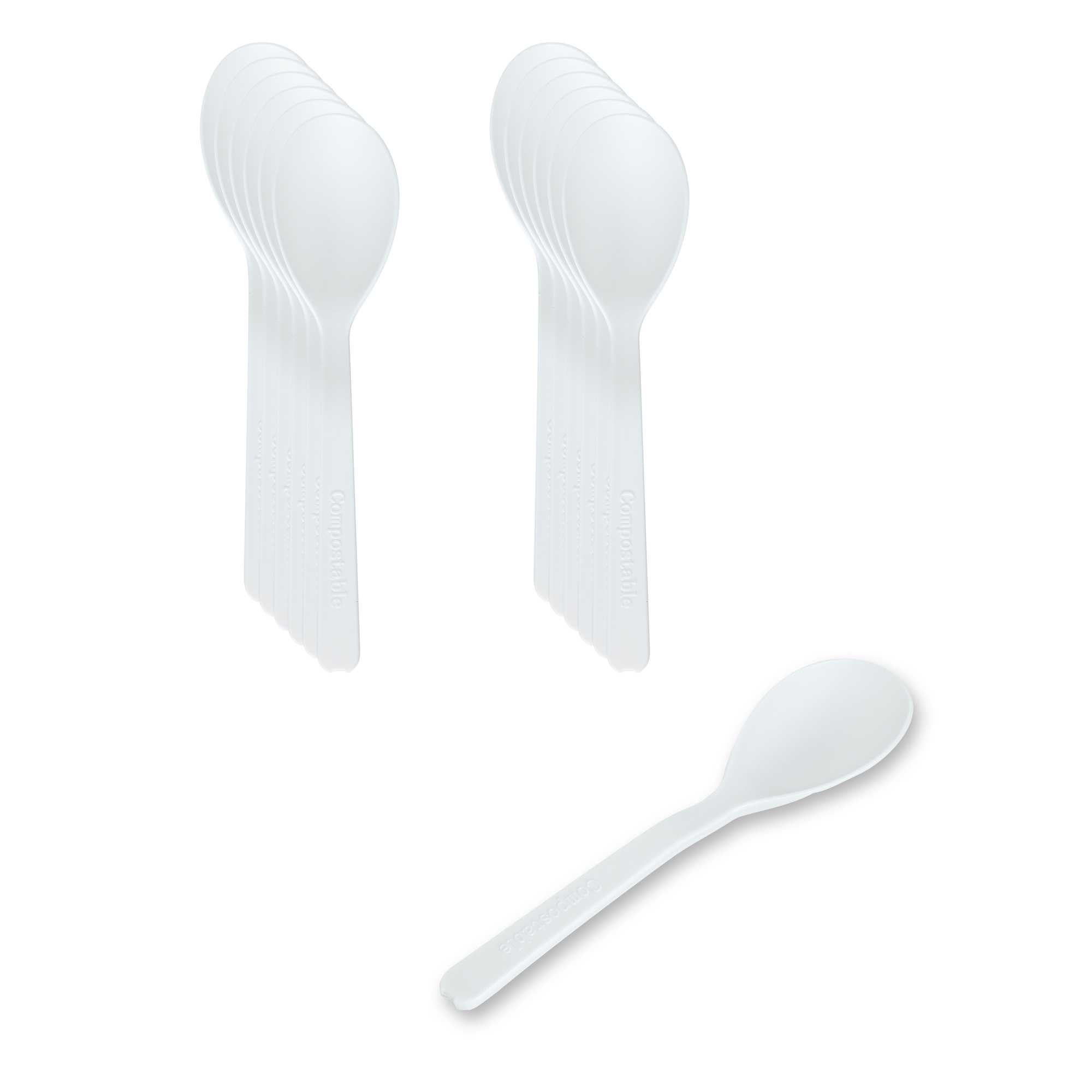 Basic Nature Round White Plastic Mini Spoon - Heat-Resistant, Compostable - 4" x 1" - 4000 count box