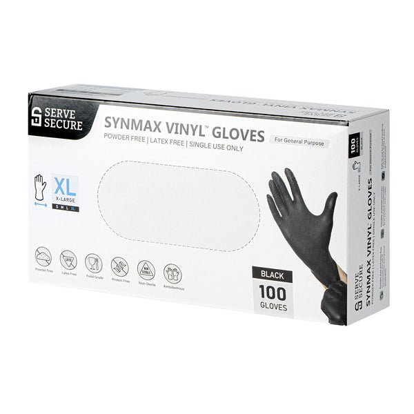 Serve Secure Black Extra Large Synmax Vinyl Gloves - Powder-Free