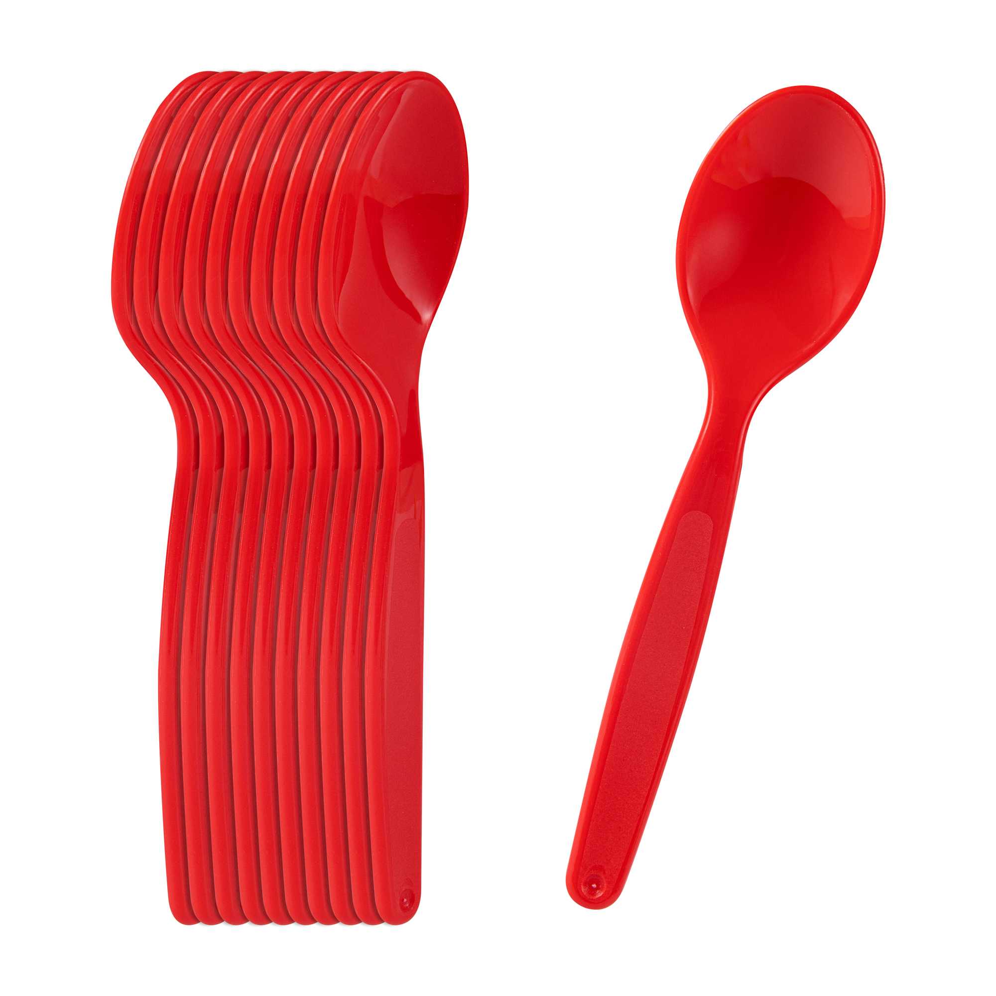 RW Kids Red Plastic Spoon - 6 3/4" x 1 1/4" - 10 count box