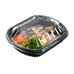 Chef 101 24 oz Rectangle Black Plastic Food Container - with Clear Lid, Microwavable - 7 3/4