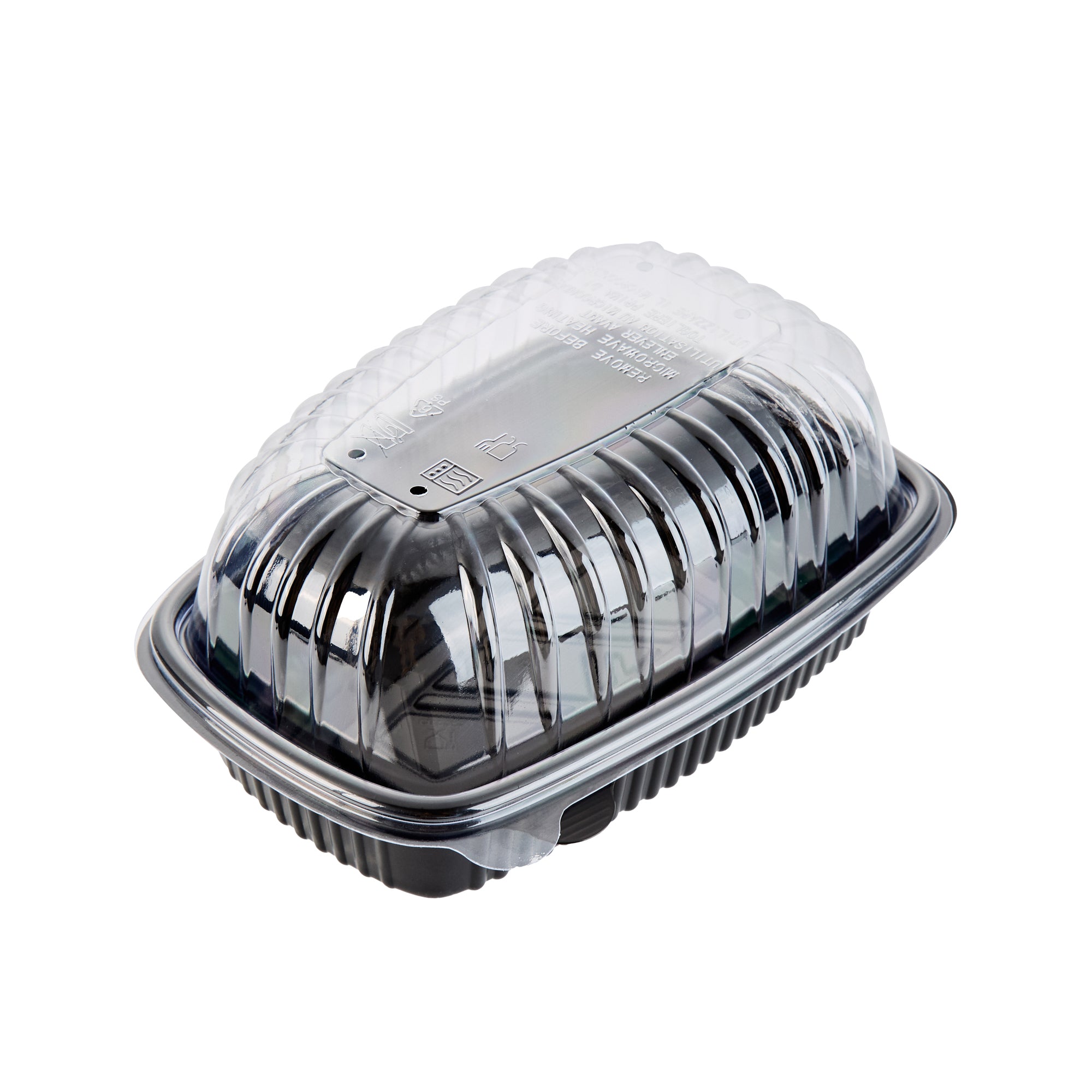 Chef 101 Black Plastic Chicken Roaster Container - with Clear Dome Lid, Microwavable - 10 1/4" x 7 1/4" x 4 3/4" - 100 count box