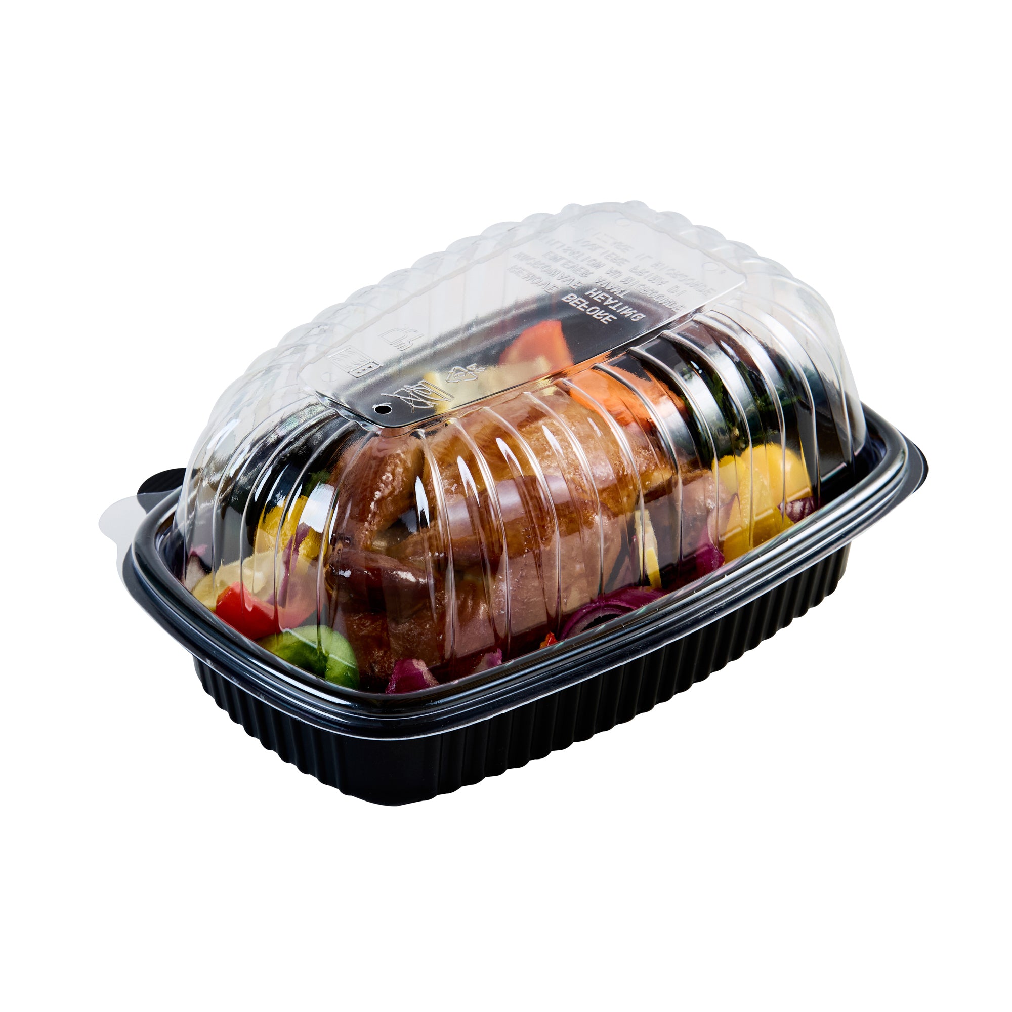 Chef 101 Black Plastic Chicken Roaster Container - with Clear Dome Lid, Microwavable - 10 1/4" x 7 1/4" x 4 3/4" - 100 count box