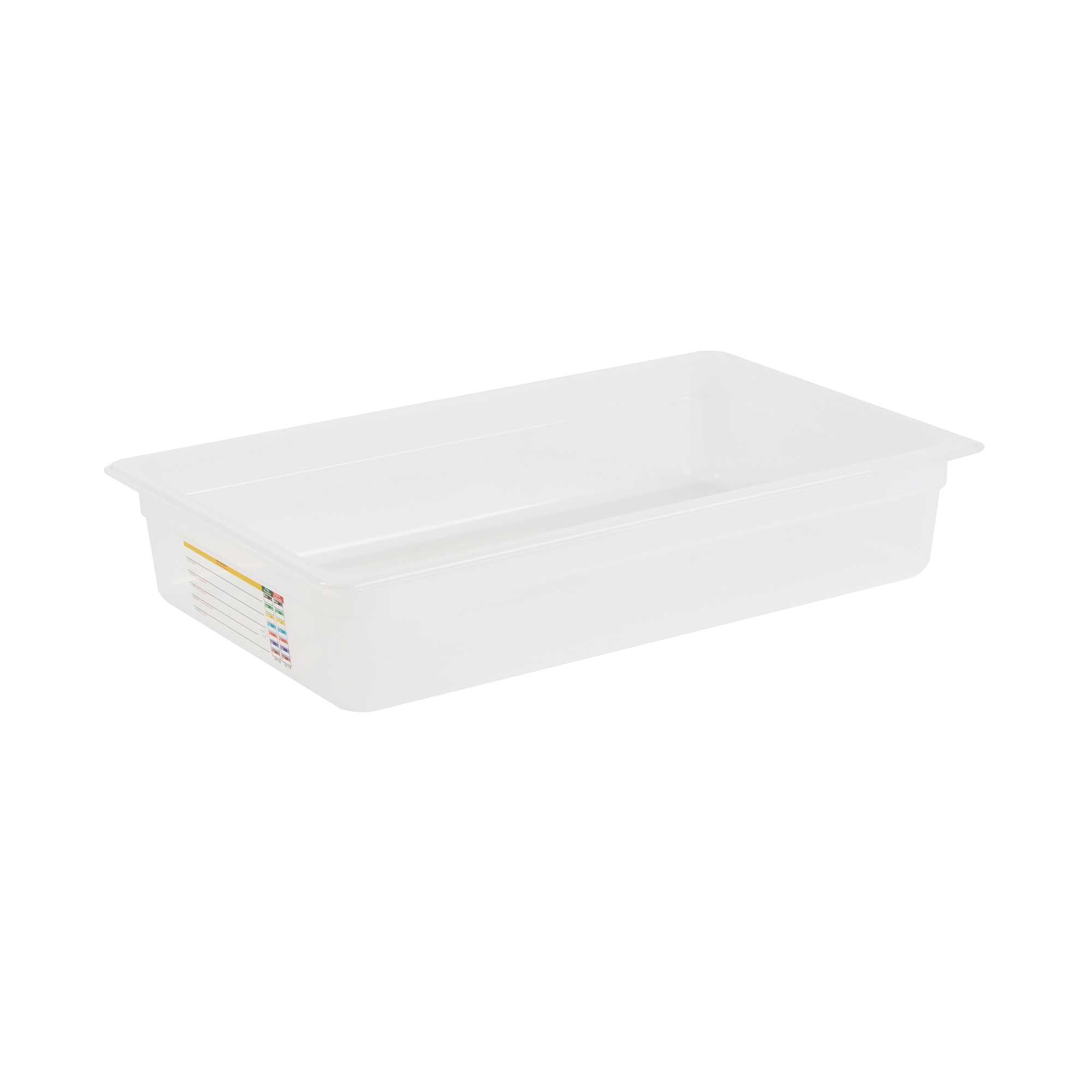 Met Lux Rectangle White Polypropylene Full Size Food Pan - 4" Deep, with Label - 1 count box