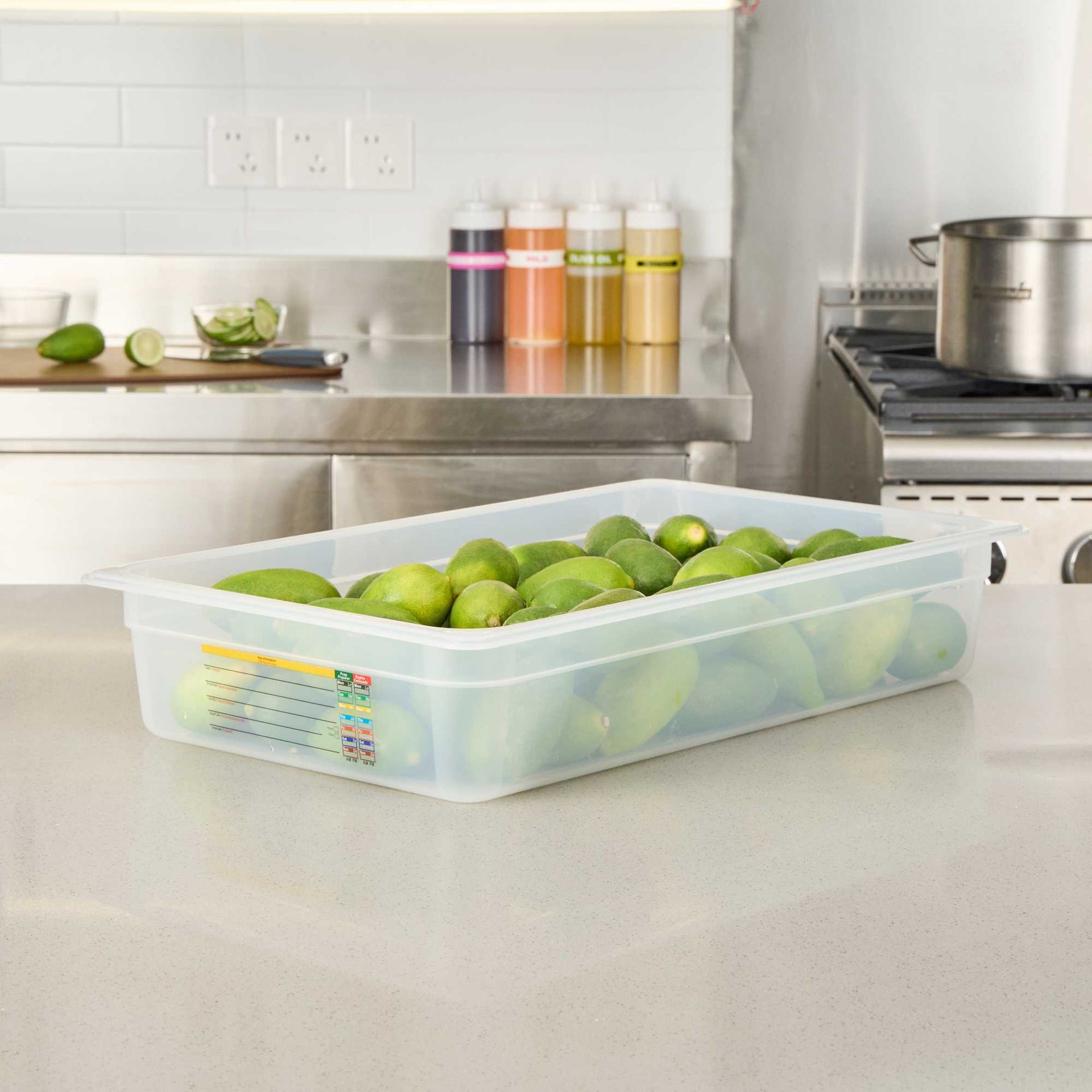 Met Lux Rectangle White Polypropylene Full Size Food Pan - 4" Deep, with Label - 1 count box