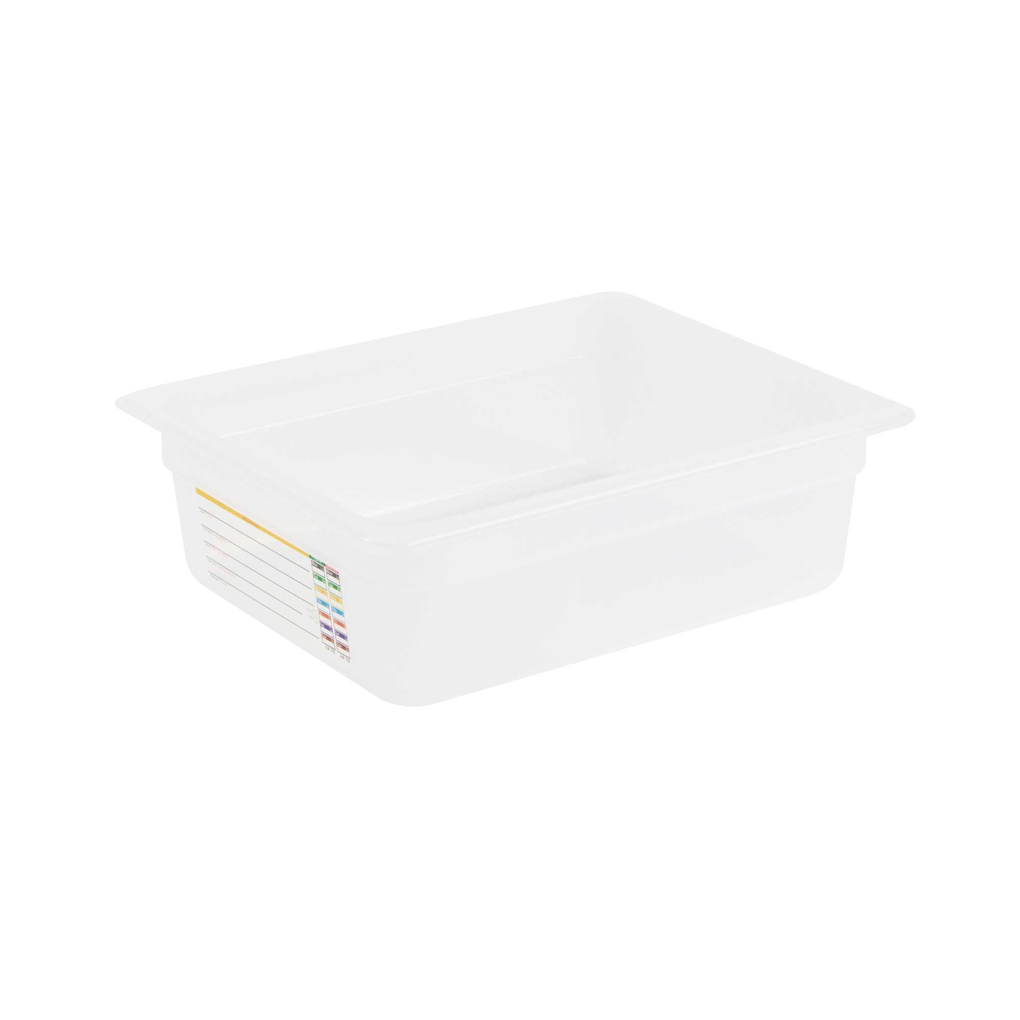 Met Lux Rectangle White Polypropylene Half Size Food Pan - 4" Deep, with Label - 1 count box