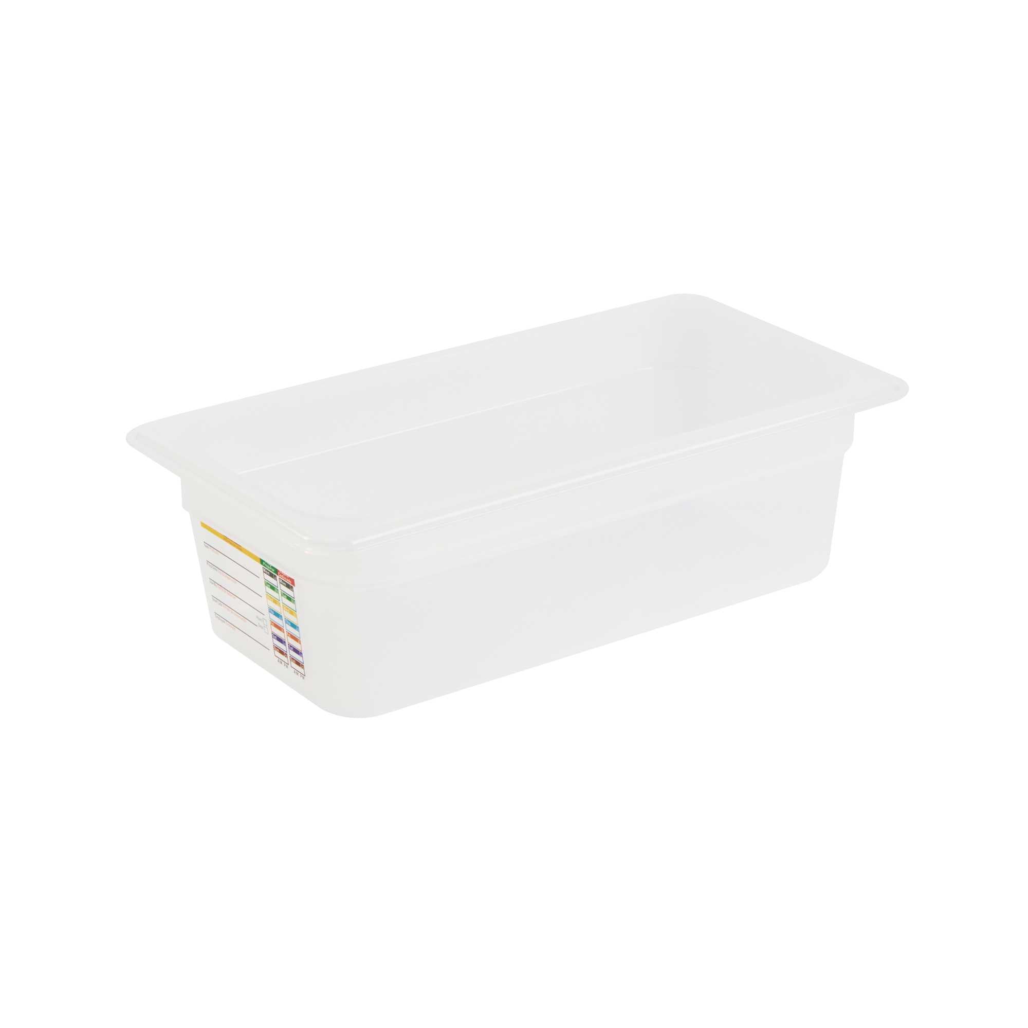 Met Lux Rectangle White Polypropylene 1/3 Size Food Pan - 4" Deep, with Label - 1 count box