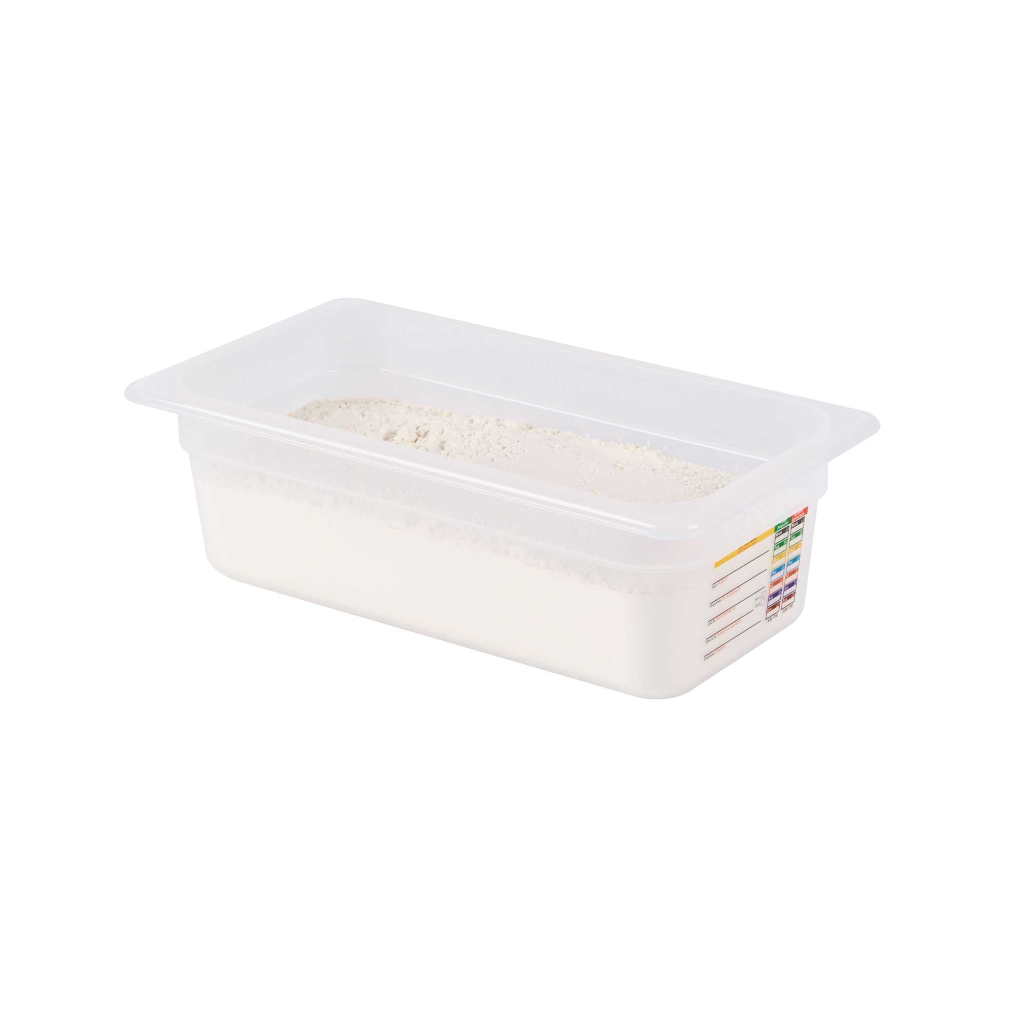 Met Lux Rectangle White Polypropylene 1/3 Size Food Pan - 4" Deep, with Label - 1 count box