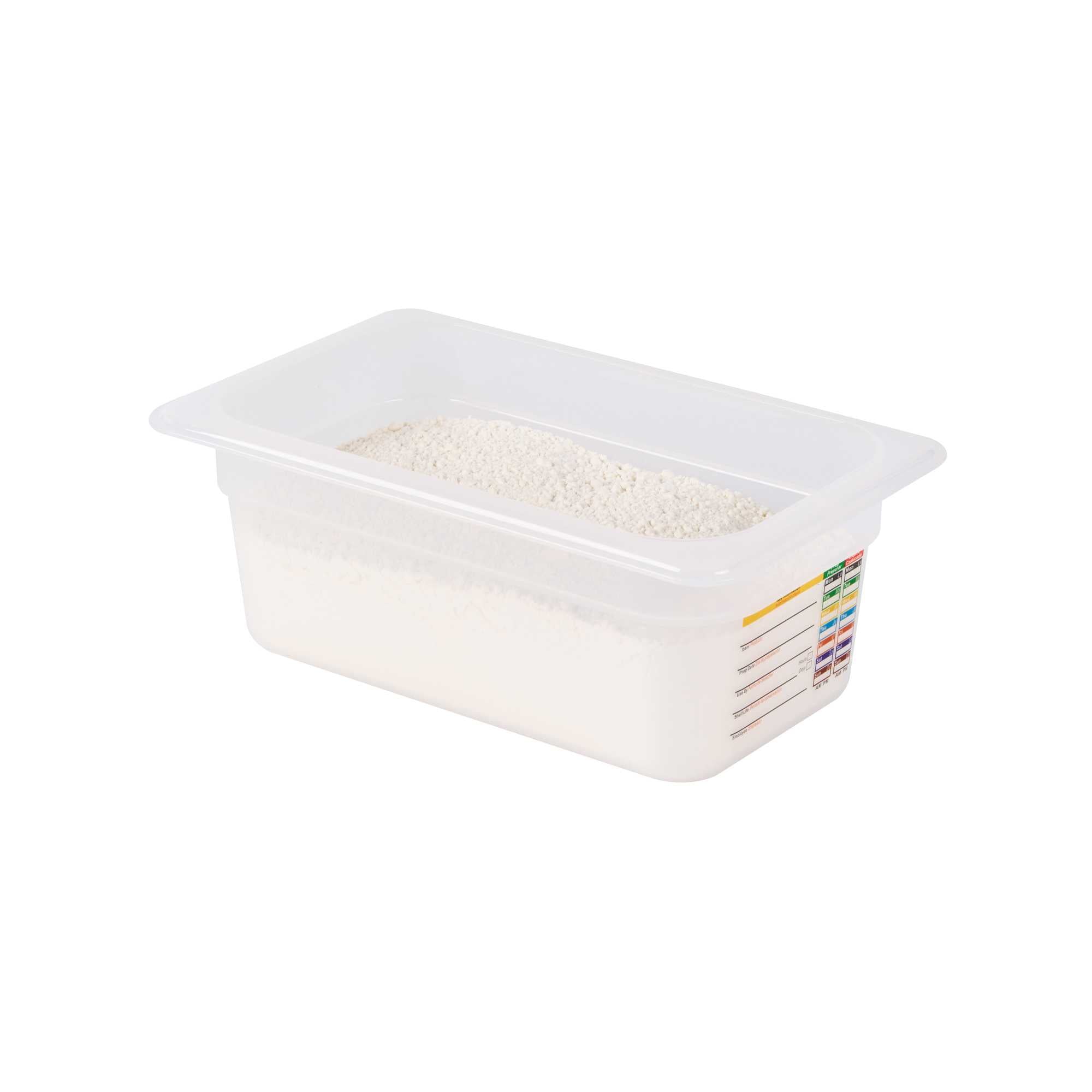 Met Lux Rectangle White Polypropylene 1/4 Size Food Pan - 4" Deep, with Label - 1 count box