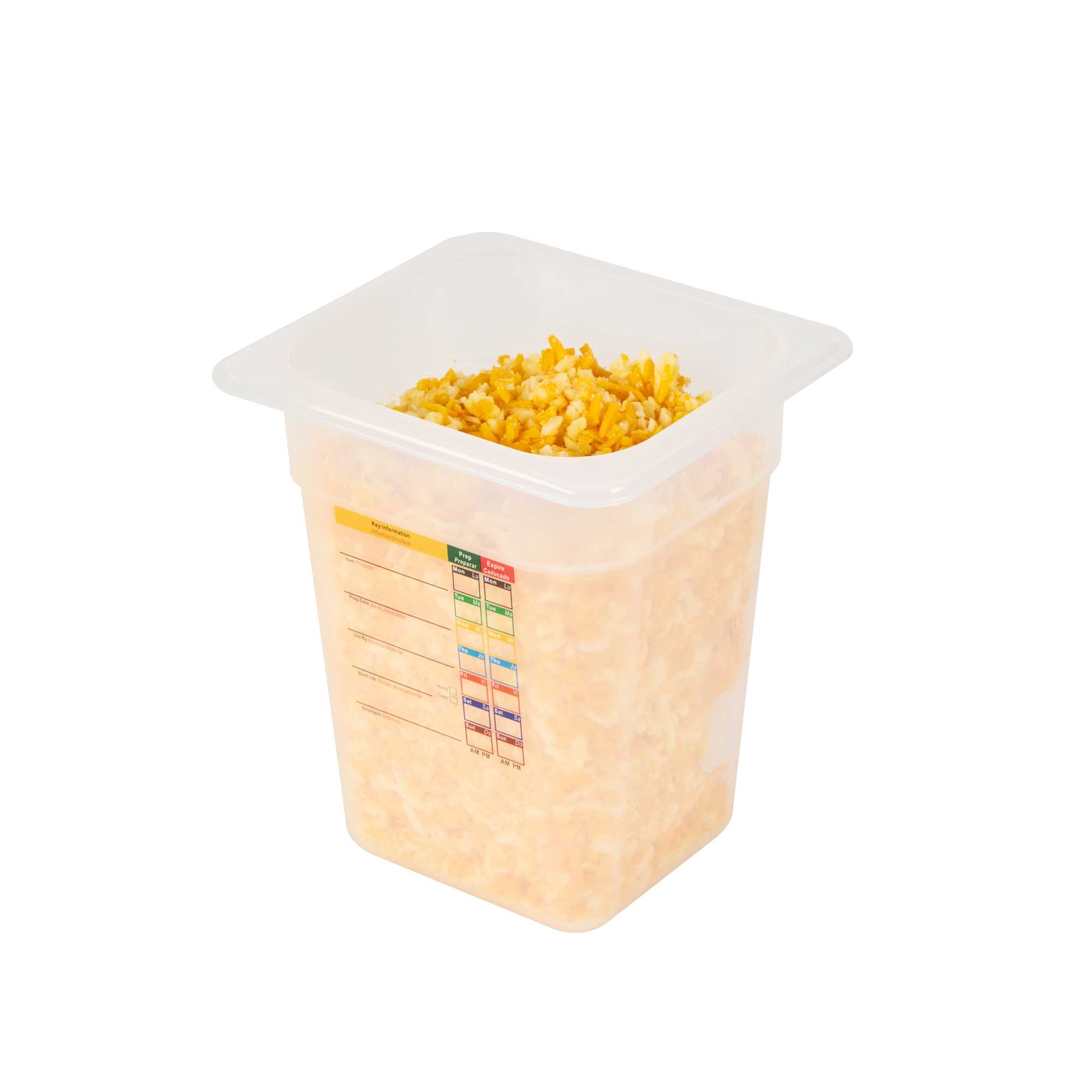 Met Lux Square White Polypropylene 1/6 Size Food Pan - 8" Deep, with Label - 6 3/4" x 6 1/4" x 7 3/4" - 1 count box