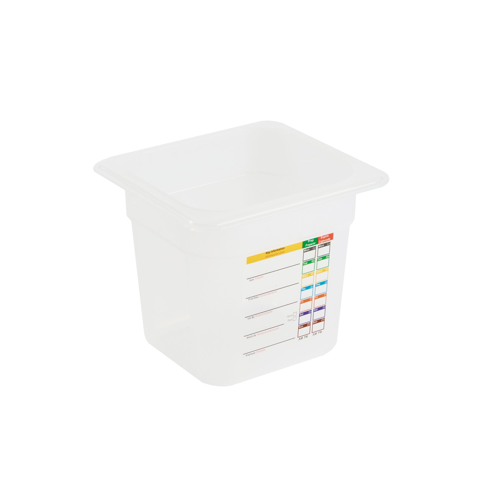 Met Lux Square White Polypropylene 1/6 Size Food Pan - 6" Deep, with Label - 6 3/4" x 6 1/4" x 6" - 10 count box