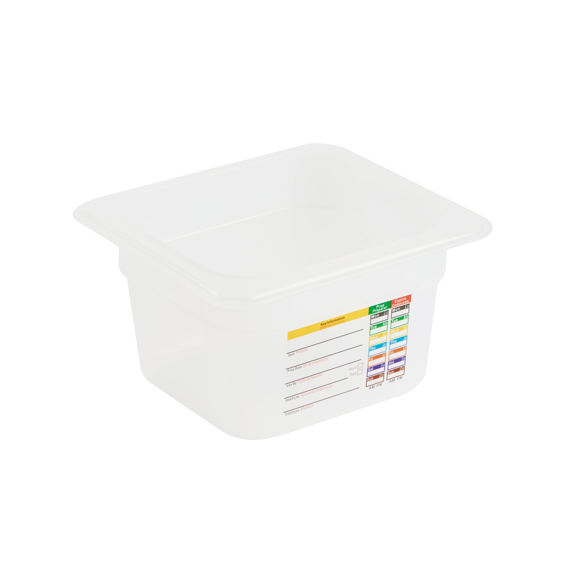 Met Lux Square White Polypropylene 1/6 Size Food Pan - 4" Deep, with Label - 6 3/4" x 6 1/4" x 4" - 10 count box