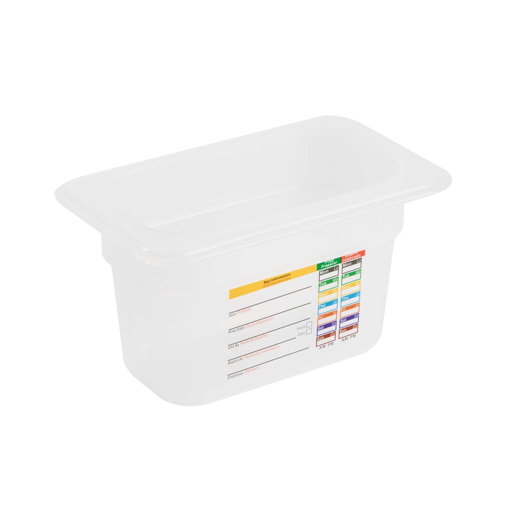 Met Lux Rectangle White Polypropylene 1/9 Size Food Pan - 4" Deep, with Label - 1 count box