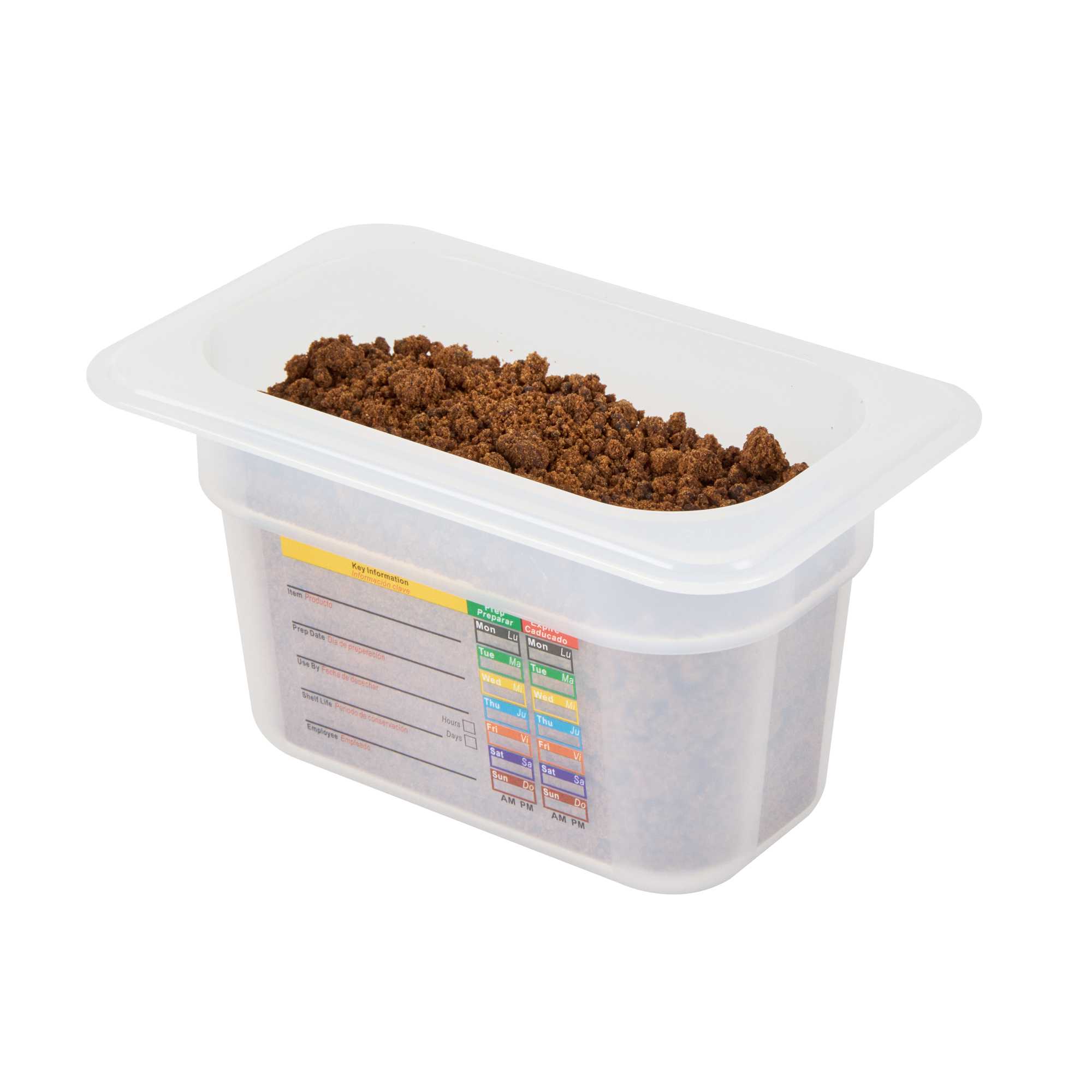 Met Lux Rectangle White Polypropylene 1/9 Size Food Pan - 4" Deep, with Label - 1 count box