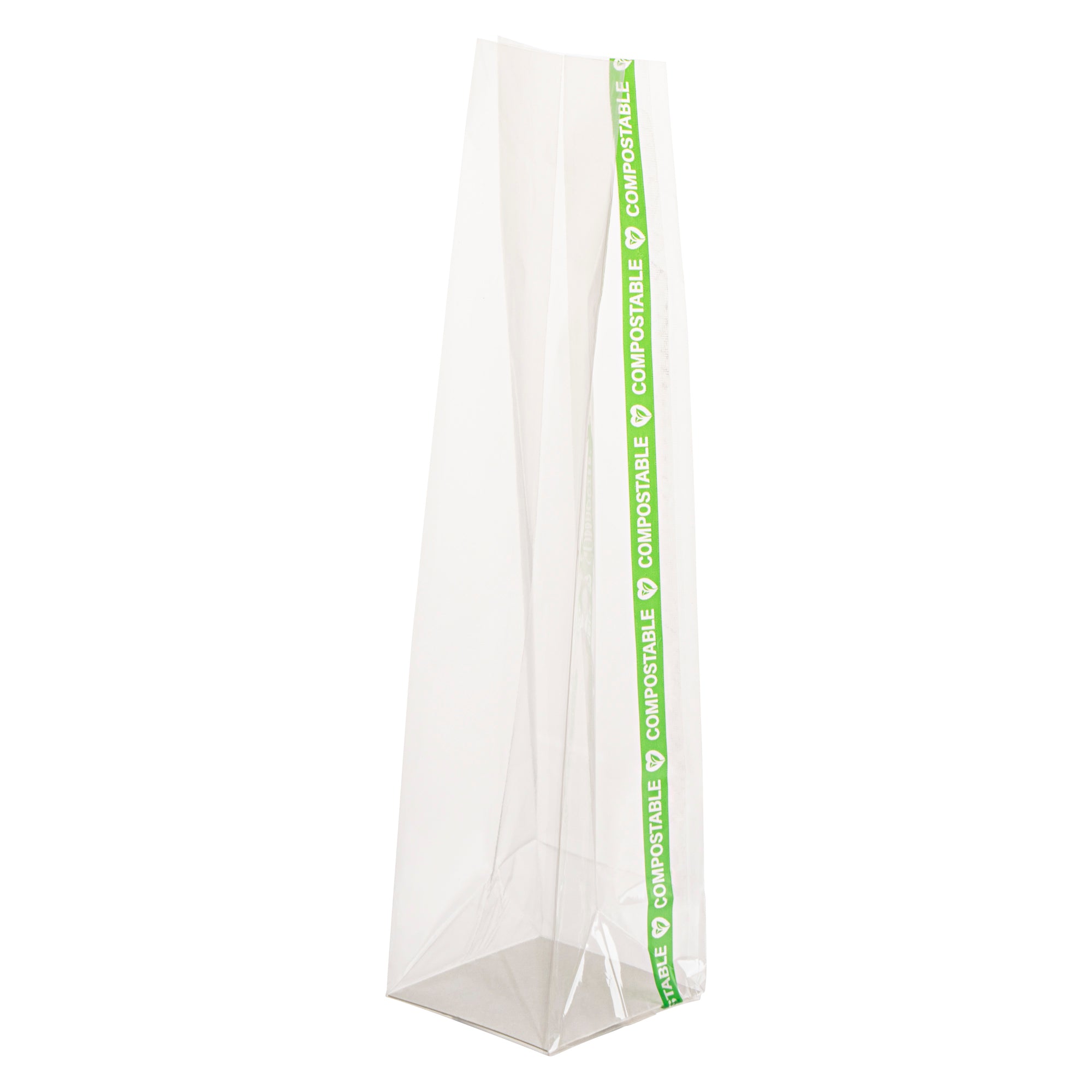 Basic Nature Clear Plastic Gusset Bag - Compostable, Paper Insert, Heat Sealable - 2" x 2" x 8 1/4" - 100 count box