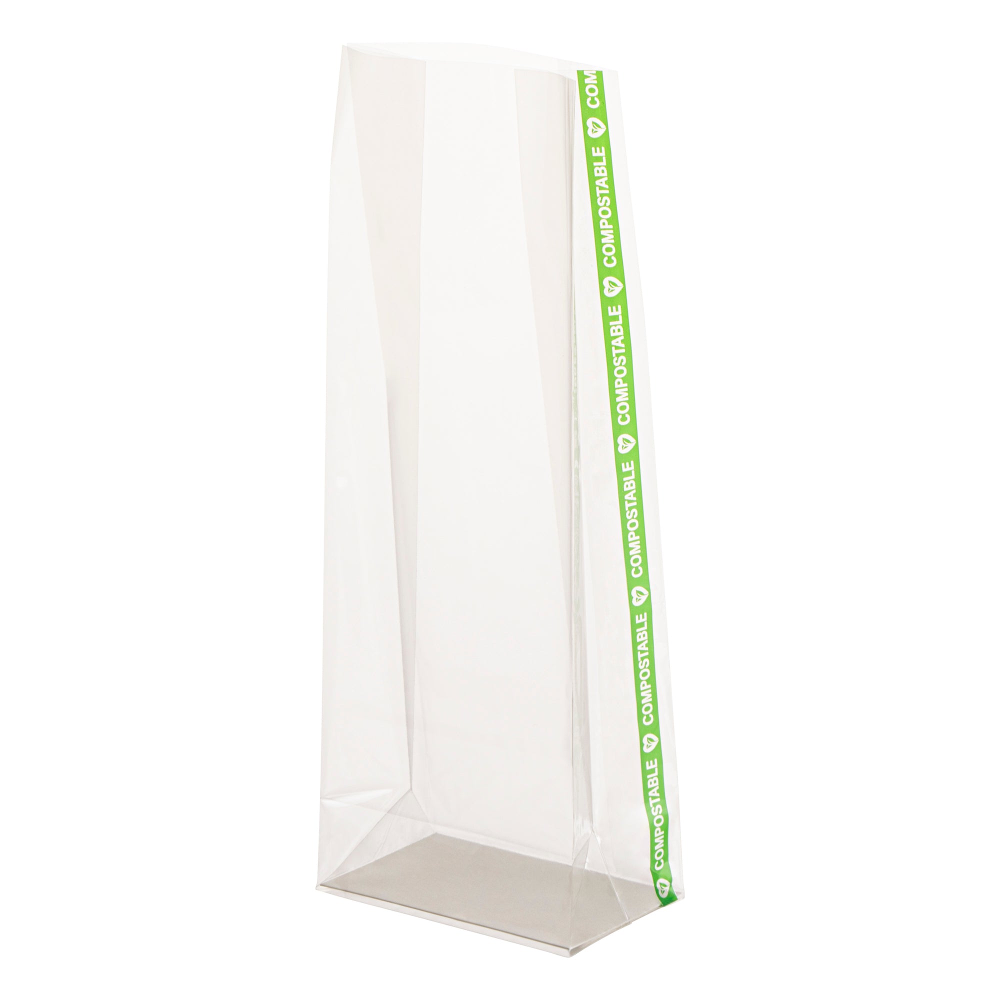 Basic Nature Clear Plastic Gusset Bag - Compostable, Paper Insert, Heat Sealable - 3" x 2" x 8" - 100 count box