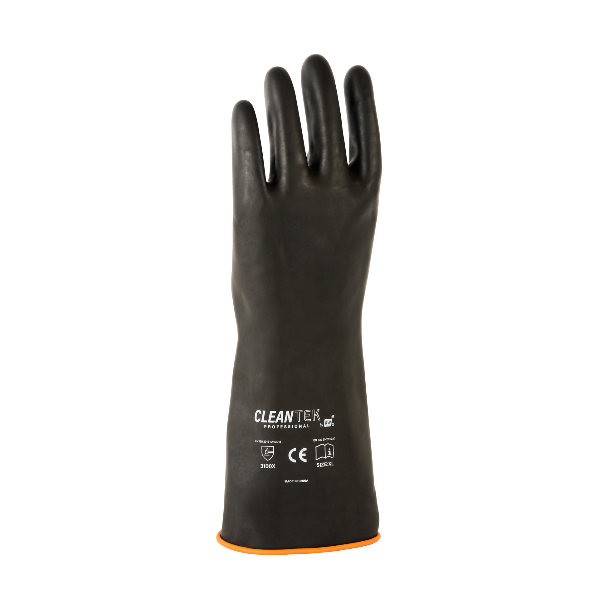 Clean Tek Professional 30 mil Black Latex Chemical-Resistant Gloves - Unlined, Heavy Duty - 13 3/4" - Pair - 10 count box