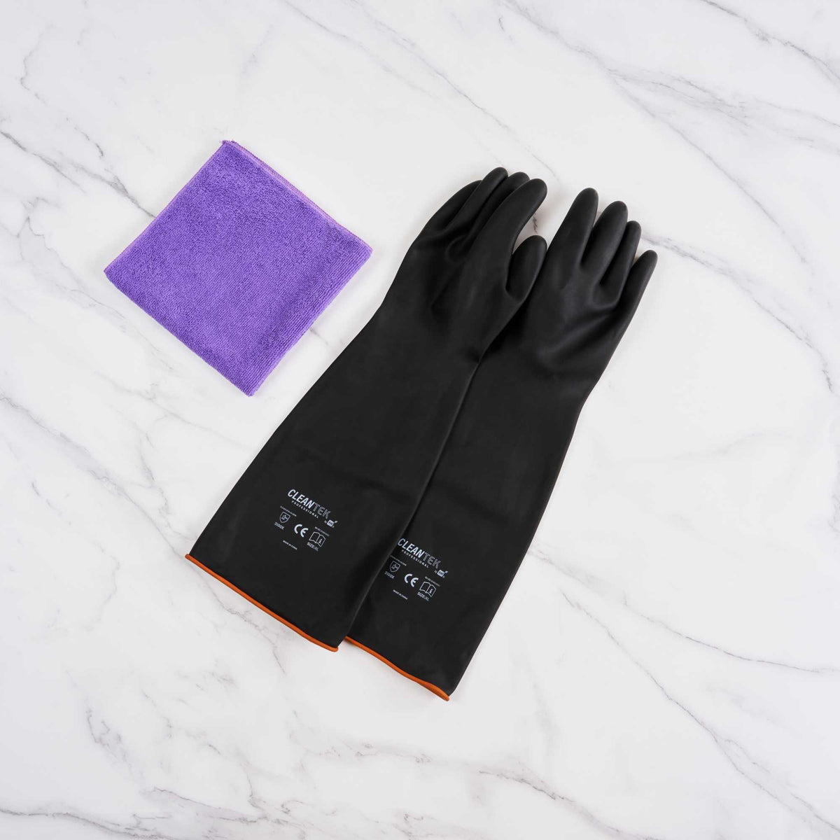 Clean Tek Professional 30 mil Black Latex Chemical-Resistant Gloves - Unlined, Heavy Duty - 21 3/4" - Pair - 10 count box
