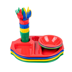 RW Kids 24-Piece Assorted Plastic Kids Dinnerware Set with Trays - Microwave-Safe, Dishwasher-Safe, BPA-Free - 1 count box