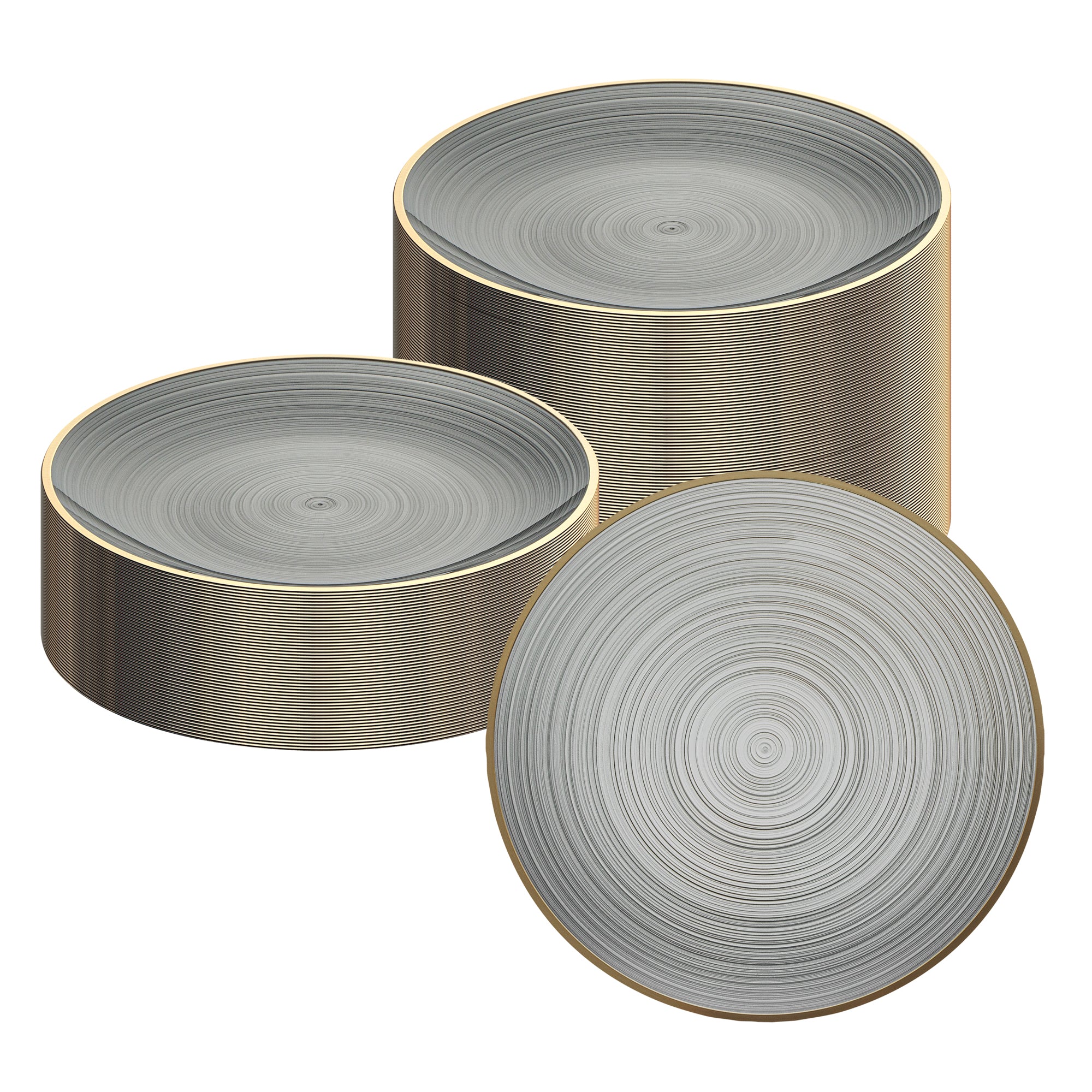 Moderna Round Black Translucent Plastic Gold-Rimmed Plate - Rippled - 7 1/4" x 7 1/4" - 20 count box