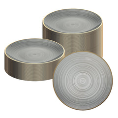 Moderna Round Black Translucent Plastic Gold-Rimmed Plate - Rippled - 7 1/4