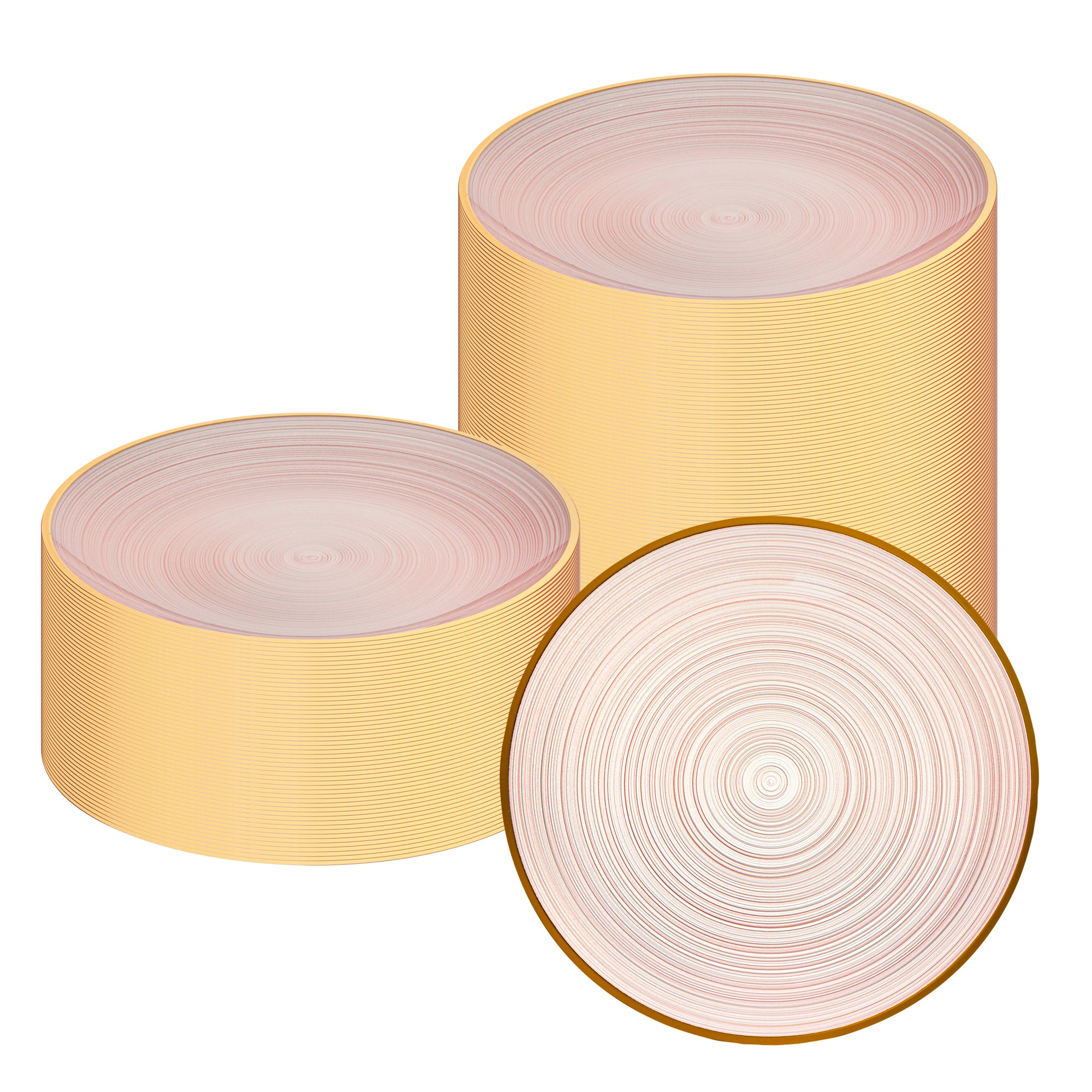 Moderna Round Pink Translucent Plastic Gold-Rimmed Plate - Rippled - 7 1/4" x 7 1/4" - 20 count box