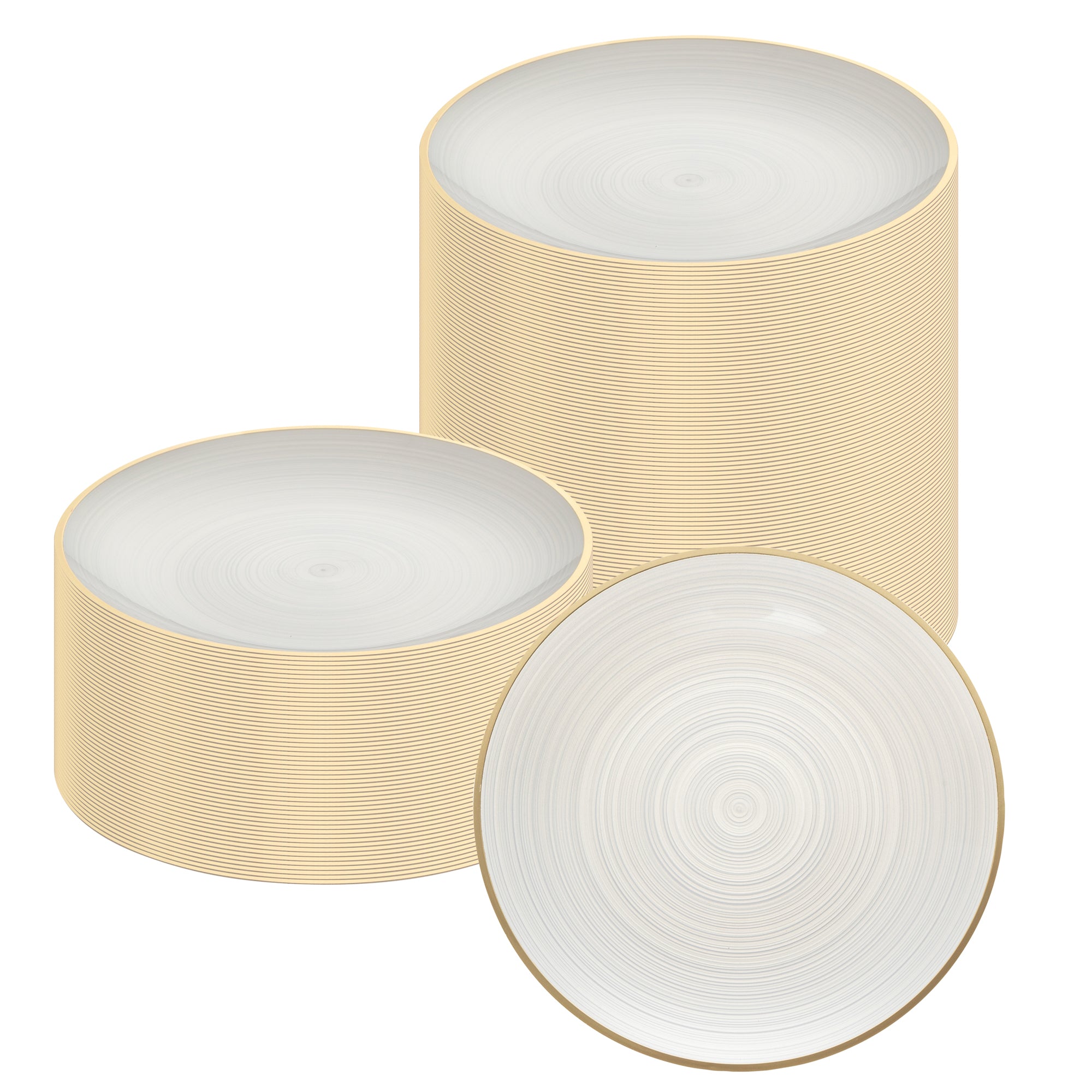 Moderna Round White Translucent Plastic Gold-Rimmed Plate - Rippled - 7 1/4" x 7 1/4" - 20 count box