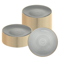 Moderna Round Black Translucent Plastic Gold-Rimmed Plate - Rippled - 10