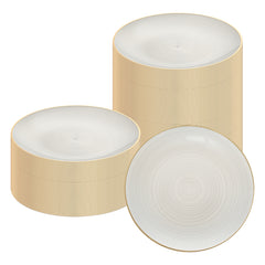 Moderna Round White Translucent Plastic Gold-Rimmed Plate - Rippled - 10