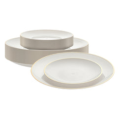 Moderna Round White Translucent Plastic Gold-Rimmed Plate Set - Rippled, Includes 7 1/4