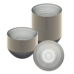 Moderna 16 oz Round Black Translucent Plastic Gold-Rimmed Bowl - Rippled - 5 1/2