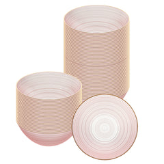 Moderna 16 oz Round Pink Translucent Plastic Gold-Rimmed Bowl - Rippled - 5 1/2