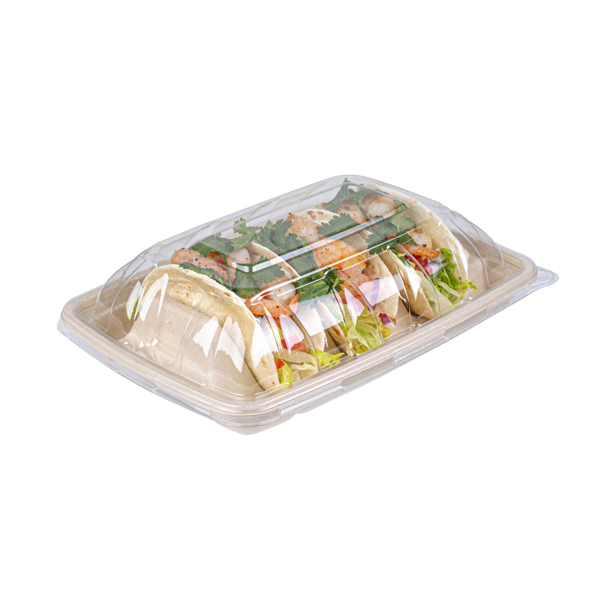 Pulp Safe Clear Plastic Dome Lid - Fits 3-Divider Taco Holder Tray - 50 count box