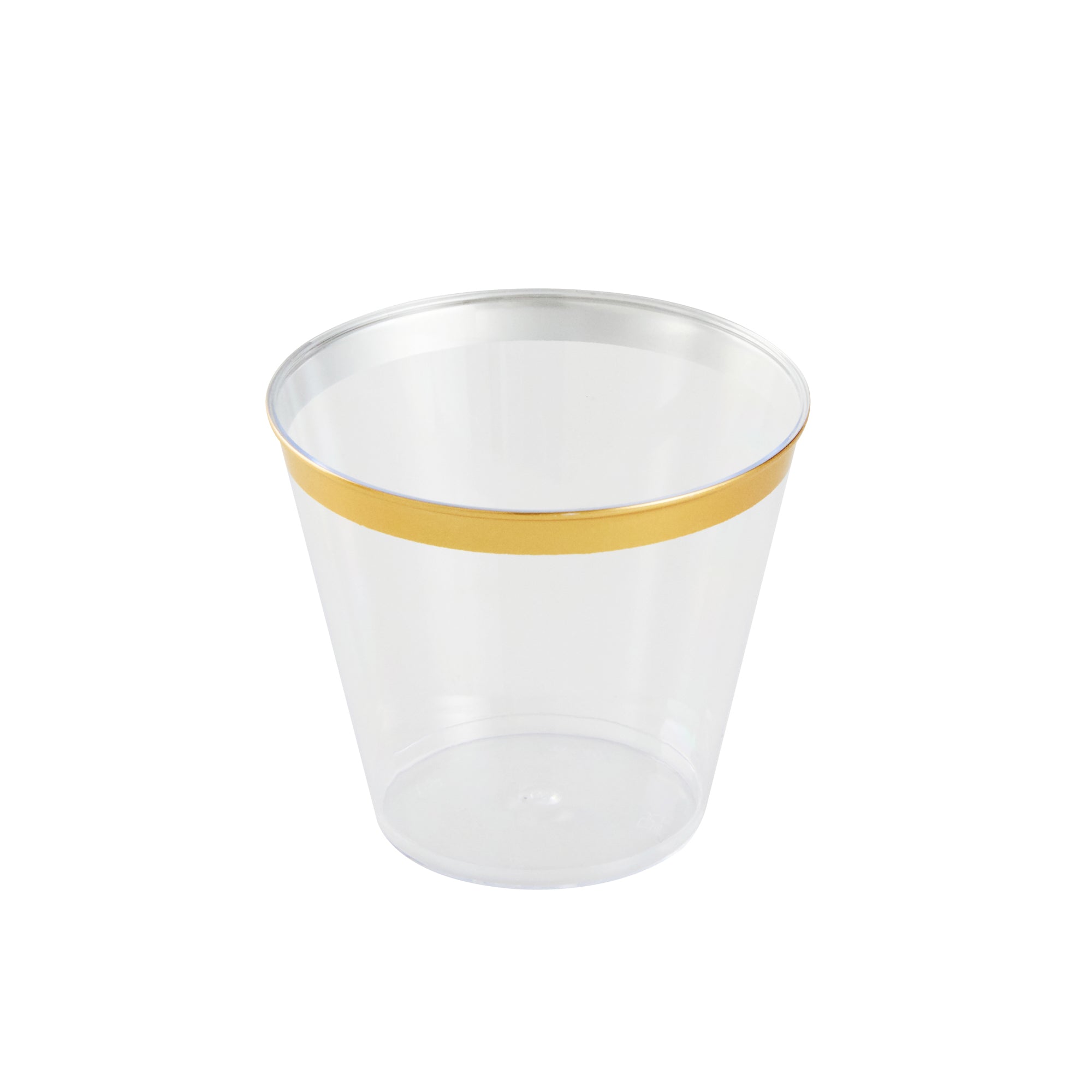 Chef 101 5 oz Clear Plastic Tumbler - with Gold Rim - 2 3/4" x 2 3/4" x 2 1/4" - 20 count box