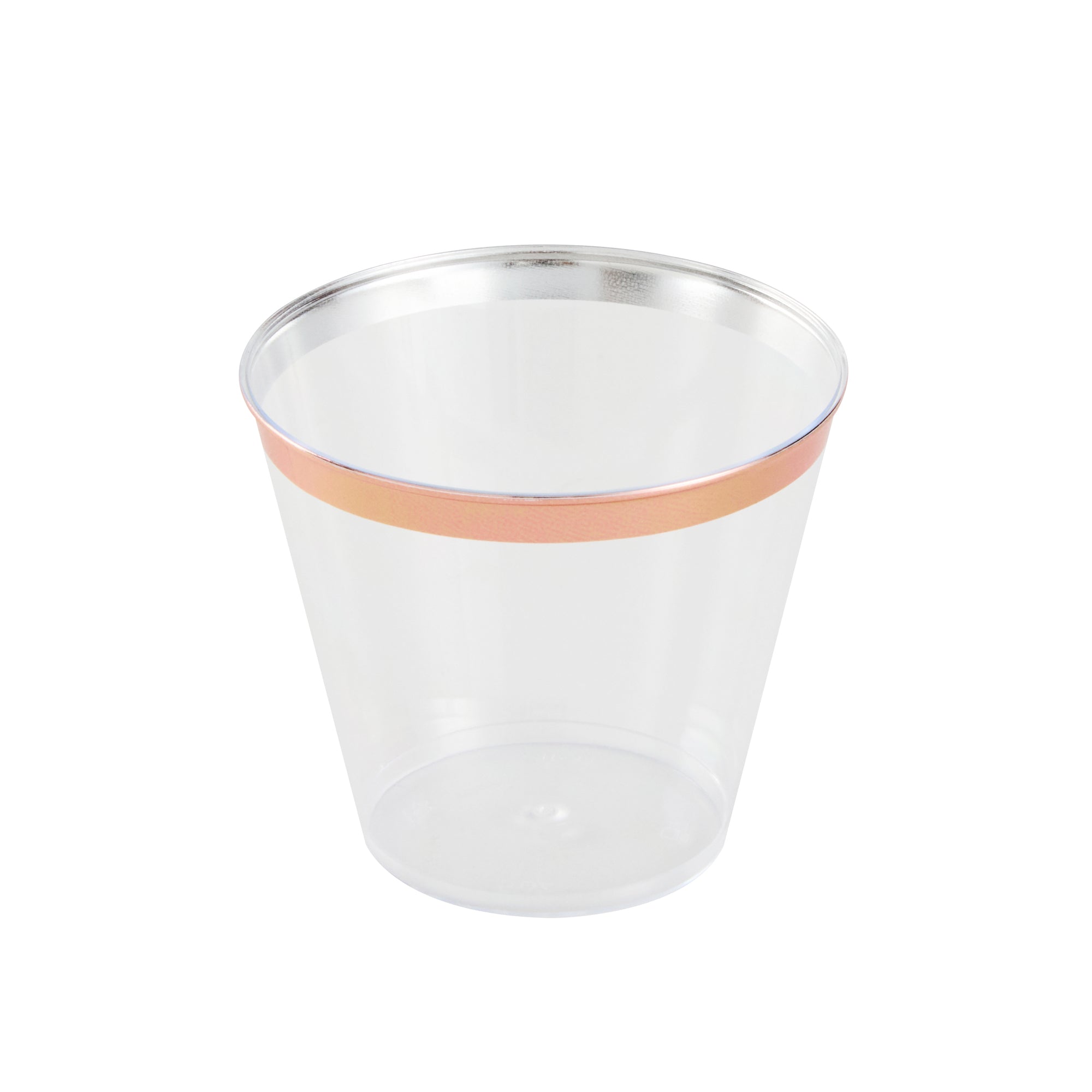 Chef 101 5 oz Clear Plastic Tumbler - with Rose Gold Rim - 2 3/4" x 2 3/4" x 2 1/4" - 20 count box