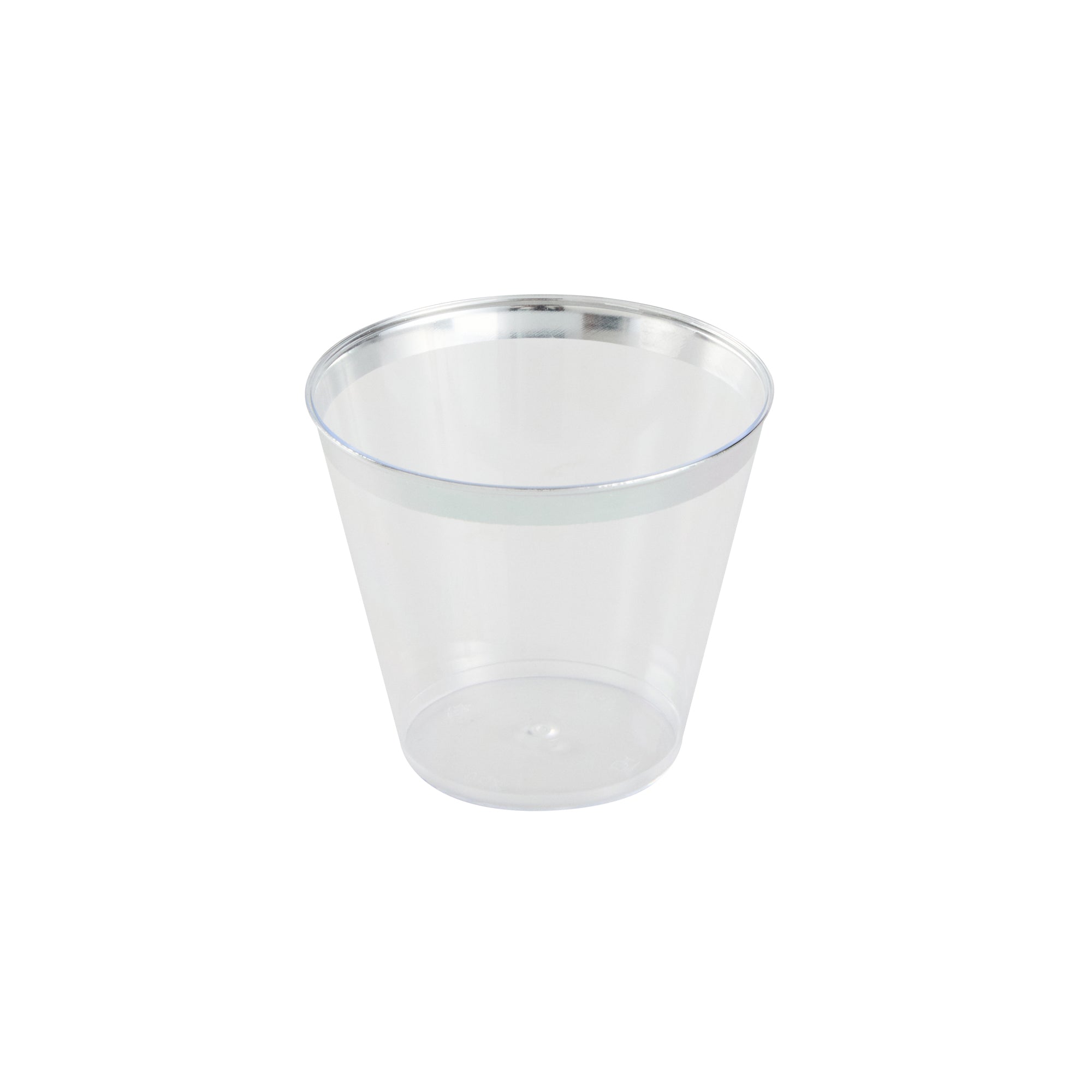 Chef 101 5 oz Clear Plastic Tumbler - with Silver Rim - 2 3/4" x 2 3/4" x 2 1/4" - 20 count box