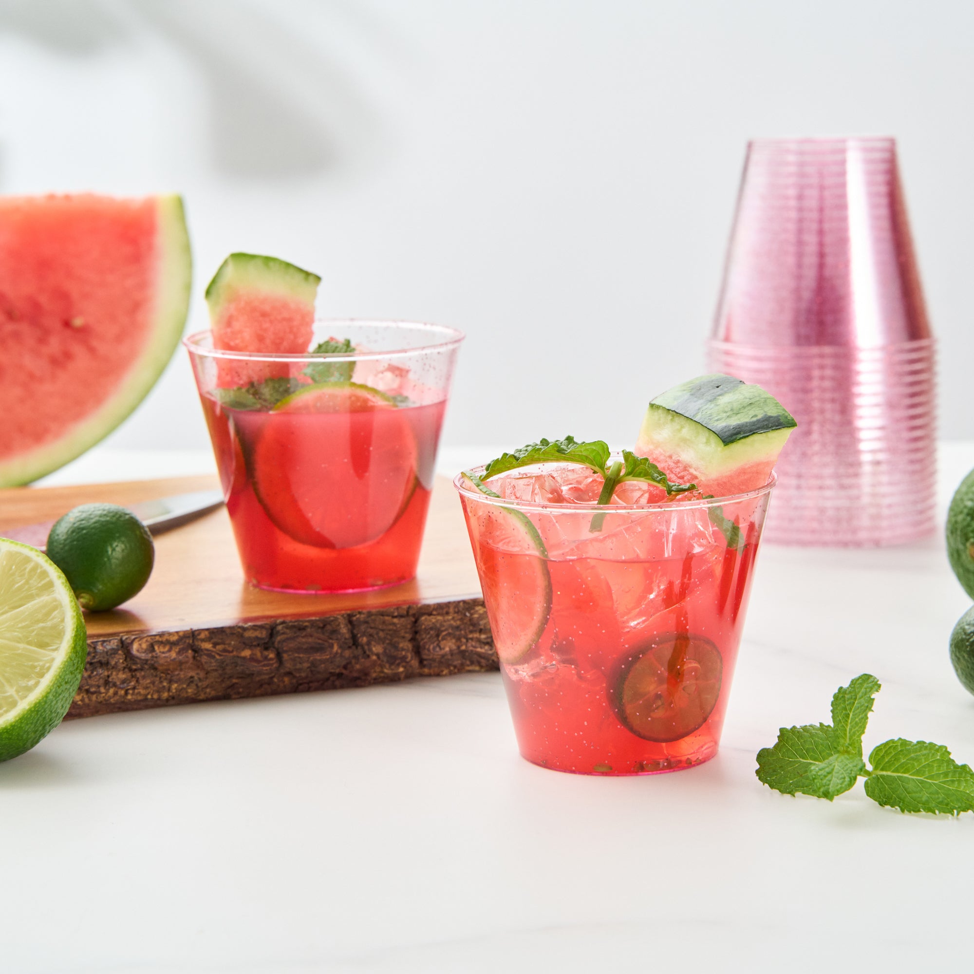 Chef 101 5 oz Pink Glitter Plastic Tumbler - 2 3/4" x 2 3/4" x 2 1/4" - 500 count box